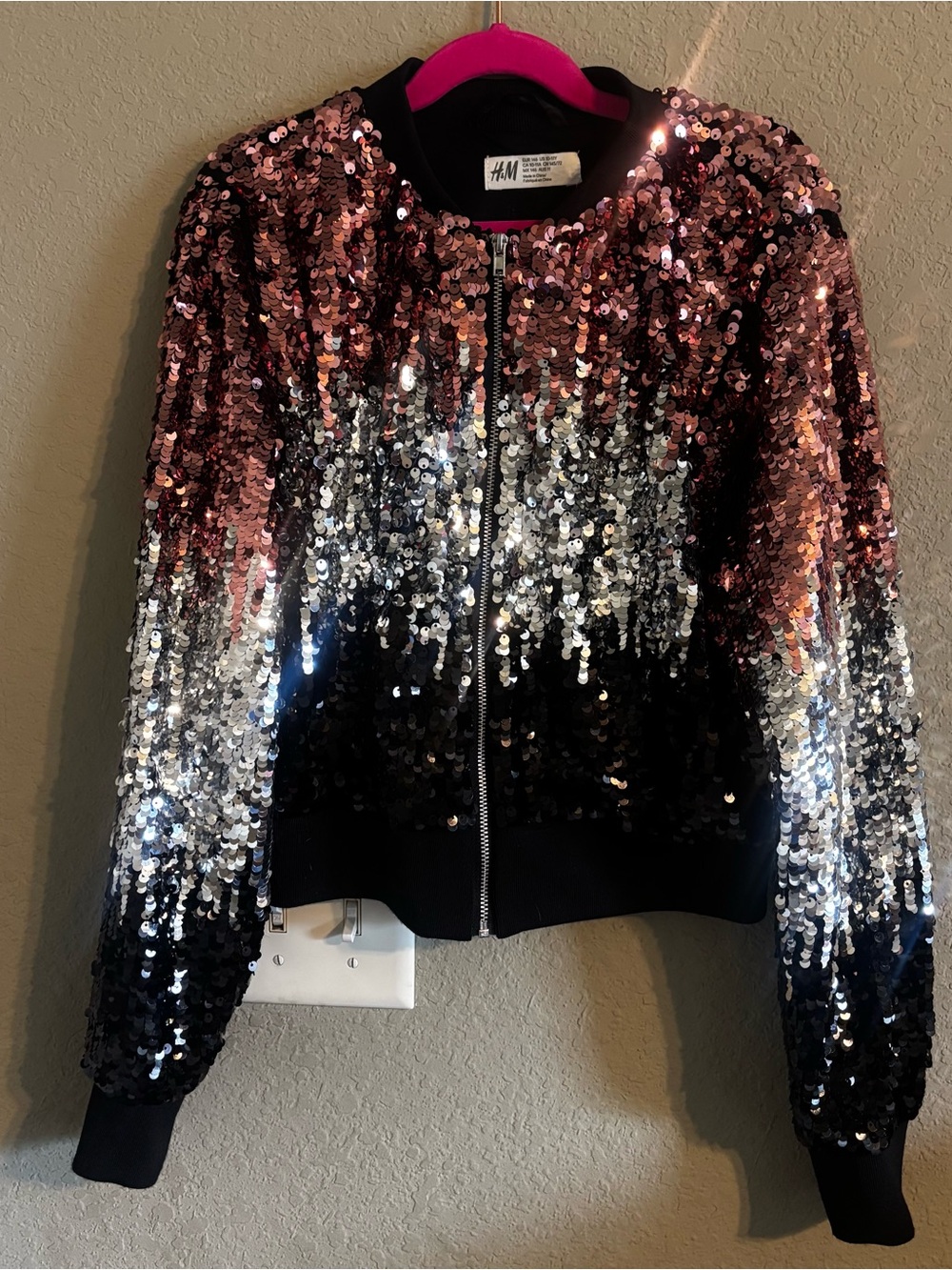H&M Sequin Ombre Bomber Jacket - Rose Gold, Silver & Black